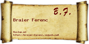 Braier Ferenc névjegykártya